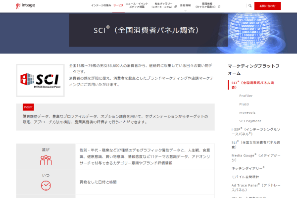 「SCI（全国消費者パネル調査）」公式サイト画面キャプチャ